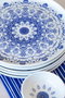 Hermia Juego de desayuno de porcelana 14 piezas blanco y azul
